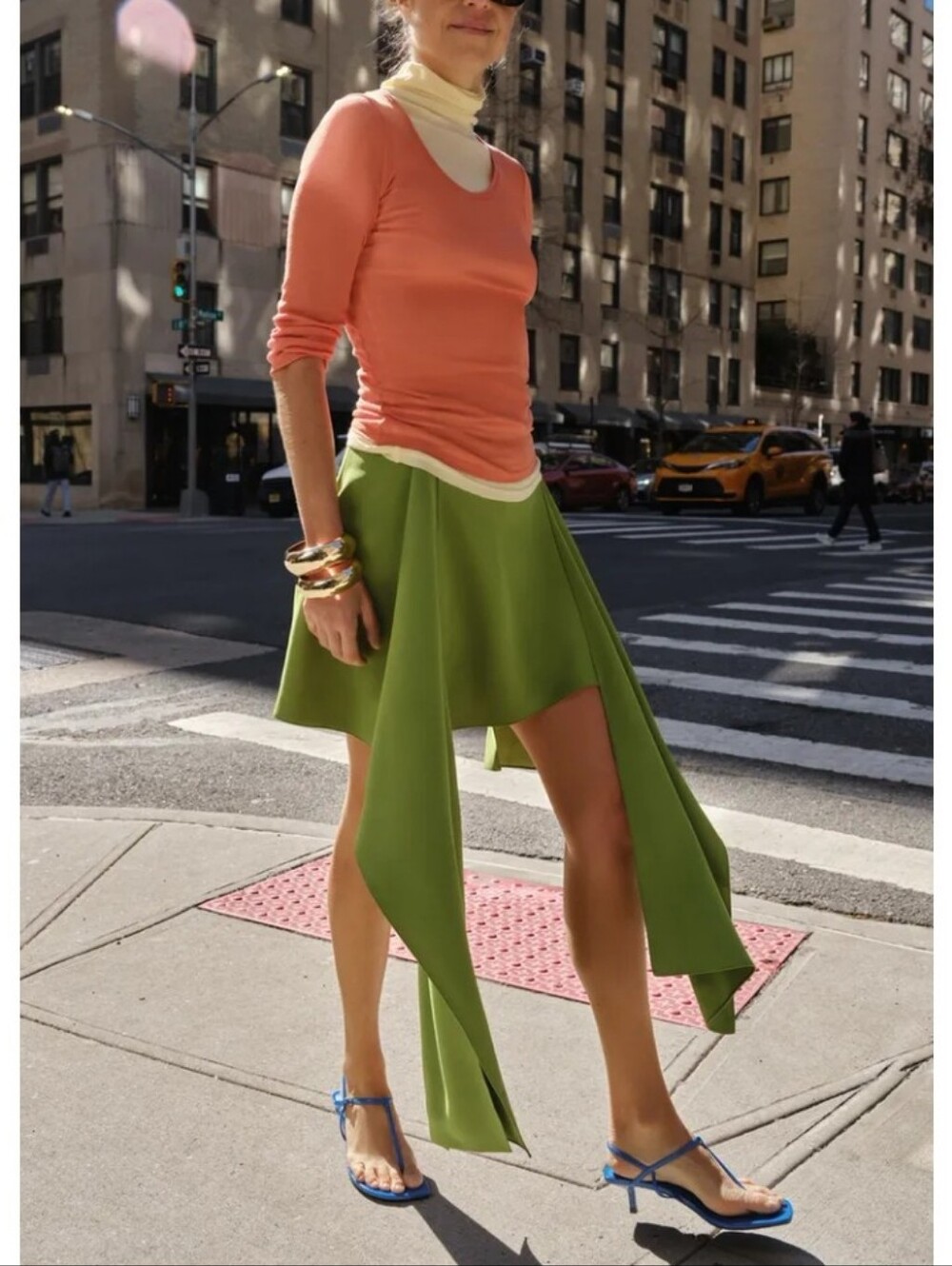 Zara Zw Collec Asymmetric Hem Draped Green Skirt